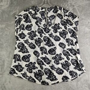 Vintage Torrid Top Womens 1 White Black Floral Sheer Back Slit Flowy Light USA‎